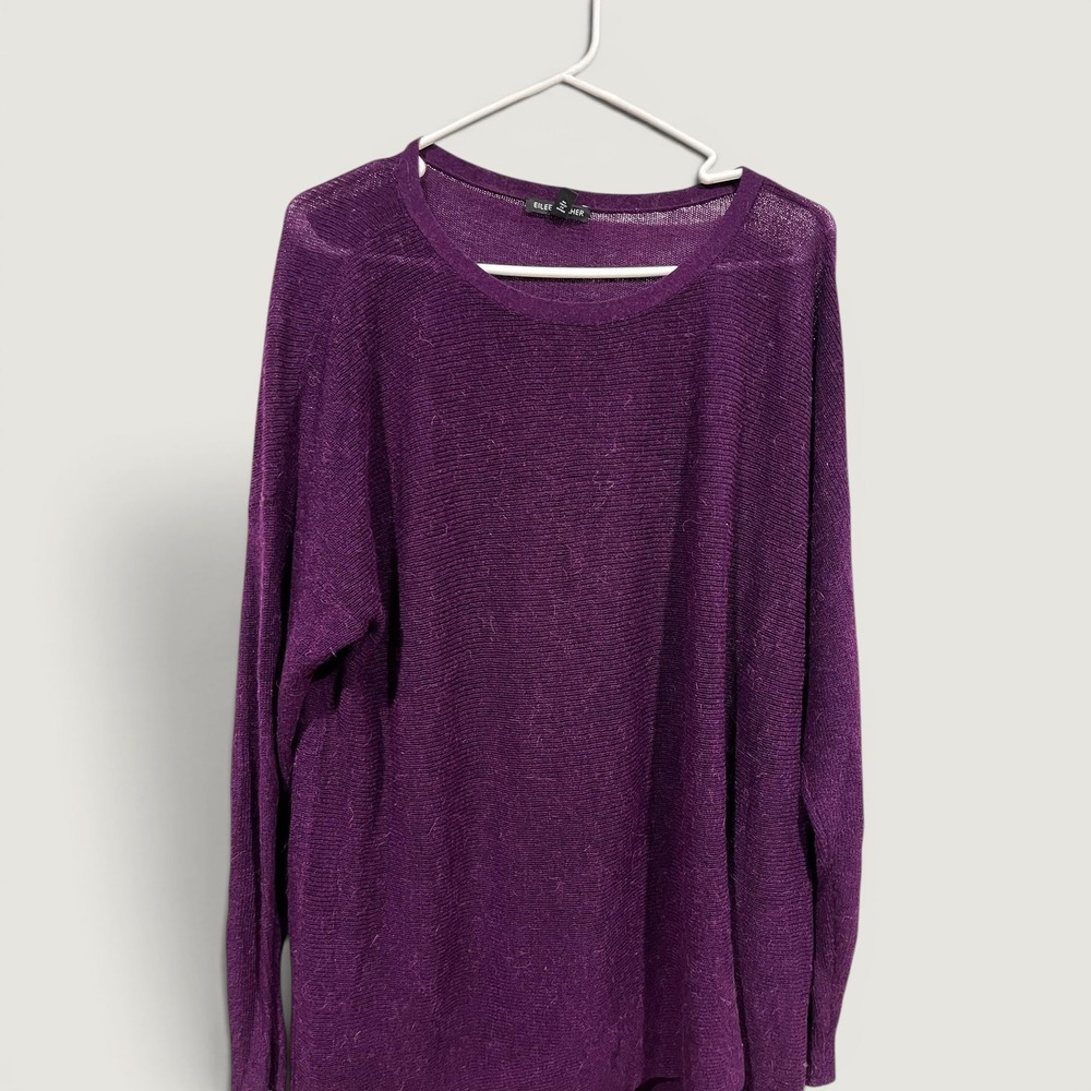 Eileen Fisher Sweater Womens Large Purple Crew Neck Tunic Long Sleeve